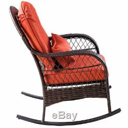 Patio Rattan Rocking Armchair Garden Wicker Chair Metal Feet Outdoor WithCushions
