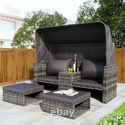 Patio Wicker Furniture Set Outdoor Rattan Garden Sofa with Retractable Canopy