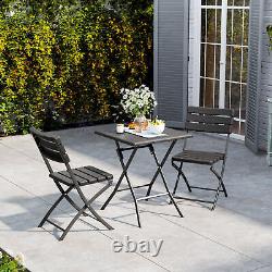 Plastic Wood Grain Bistro Set Garden Table Chair Patio Outdoor Waterproof Tables