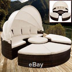 Poly Rattan Garden Day Bed Lounge Sun Folding Canopy Balcony Terrace Sofa Wicker