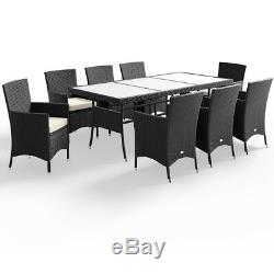 Poly Rattan Garden Dining Glass Table and 8 Chairs Furniture Set Outdoor Patio