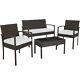 Poly Rattan Garden Furniture 2 Chairs Bench Table Set Outdoor Patio Wicker Grey