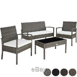 Poly Rattan Garden Furniture 2 Chairs Bench Table Set Outdoor Patio Wicker Grey