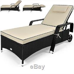 Poly Rattan Sunlounger Garden Day Sun Chair Bed Furniture Deck Outdoor Recliner