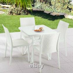 RATTAN GARDEN FURNITURE DINING TABLE AND 4 CHAIRS DINING SET OUTDOOR PATIO White