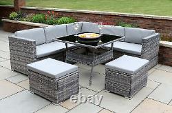 Rattan 7 Seater Corner Garden Furniture Patio Chairs & Table Dining Set (Grey)