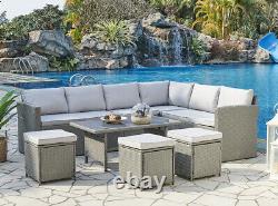 Rattan Corner Group Garden Furniture Set Outdoor Coffee Table Sofa Stool Set