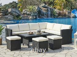 Rattan Corner Group Garden Furniture Set Outdoor Coffee Table Sofa Stool Set