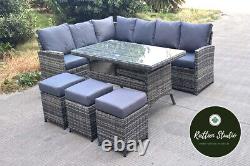 Rattan Corner Group Garden Furniture Set Outdoor Dining Table Sofa Stool Set