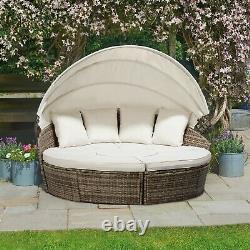 Rattan Daybed & Table Garden Furniture Outdoor Patio Lounger Bed Sofa Canopy Set