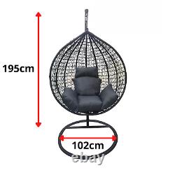 Rattan Egg Chair Swing Outdoor Garden Patio Hanging Wicker Hammock Black or Grey