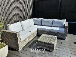 Rattan Florida Garden Set Mixed Grey 5 Seater Corner Sofa With Coffee Table