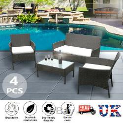 Rattan Garden 4Pc Furniture Set Conservatory Patio Outdoor Table Chairs Black UK