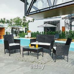 Rattan Garden 4Pc Furniture Set Conservatory Patio Outdoor Table Chairs Black UK