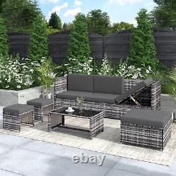 Rattan Garden Corner Sofa Table Stools Set Outdoor Patio Garden Furniture Set