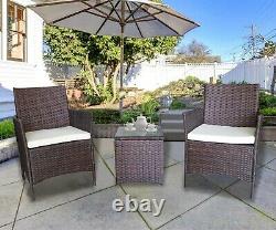 Rattan Garden Furniture Bistro 3PC Set Conservatory Patio Outdoor Chairs & Table