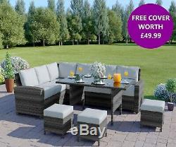 Rattan Garden Furniture Corner Sofa Dining Table Set Stools Bench FREE COVER