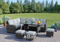 Rattan Garden Furniture Corner Sofa Dining Table Set Stools Bench FREE COVER