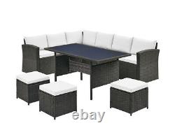 Rattan Garden Furniture Corner Stool Set Outdoor Dining Table Sofa Group Set