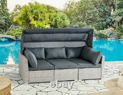 Rattan Garden Furniture Corner Sunbed Set Outdoor Patio Sofa Canopy Modular New