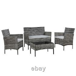 Rattan Garden Furniture Set 4 Piece Outdoor Sofa Table Chairs Patio Grey Wicker