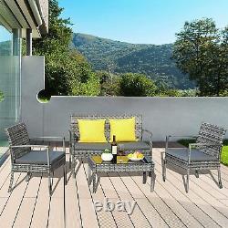 Rattan Garden Furniture Set 4 Piece Table Chair Sofa for Outdoor Grey