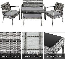 Rattan Garden Furniture Set 4 Piece Table Chair Sofa for Outdoor Grey