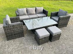 Rattan Garden Furniture Sets Rising Table Footstool Conservatory Dark Grey Mix