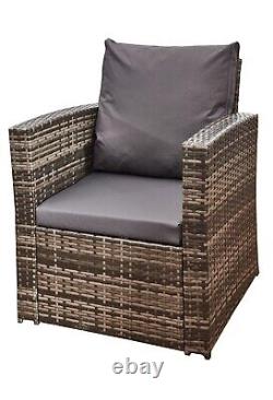 Rattan Garden Furniture Sofa Set With Gas Firepit Table 2 Arms Chairs & 2 Seater