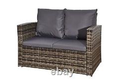 Rattan Garden Furniture Sofa Set With Gas Firepit Table 2 Arms Chairs & 2 Seater