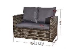 Rattan Garden Furniture Sofa Set With Gas Firepit Table 2 Arms Chairs & 2 Seater