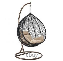 Rattan Garden Hanging Egg Chair Egg Swing Chair Relaxing Patio Hammock W Cushion