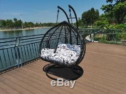 Rattan Garden Hanging Egg Swing Chair with Cushion (Large double seater)