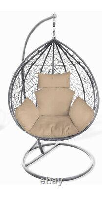 Rattan Garden Hanging Hammock Egg Chair Egg Swing Chair Relaxing Patio W Cushion