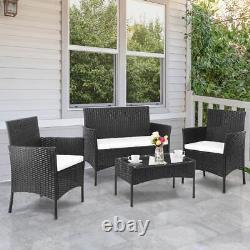 Rattan Garden Patio Furniture Set Outdoor 2 Chairs 1 Sofa & Coffee Table Black