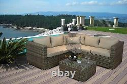 Rattan Outdoor Garden Brown Cream Furniture Corner Sofa Coffee Table Set