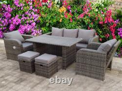 Rattan Recliner Wicker Garden Outdoor Table And Dining Furniture Patio Set Grey