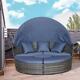 Rattan Round Sofa Canopy Coffee Table Garden Wicker Day Bed Grey Patio Furniture
