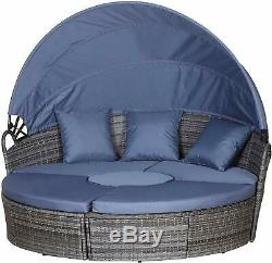Rattan Round Sofa Canopy Coffee Table Garden Wicker Day Bed Grey Patio Furniture