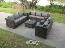 Rattan Sofa Indoor Outdoor Garden Furniture Chair Table Set 8 Seat In Grey
