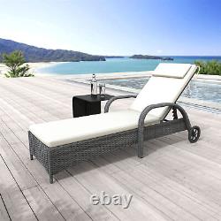Rattan Sun Lounger Wicker Recliner Bed Garden Furniture WithCushion Adjustable
