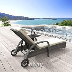 Rattan Sun Lounger Wicker Recliner Bed Garden Furniture WithCushion Adjustable