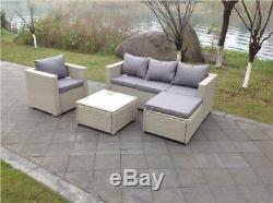 Rattan Wicker Conservatory Outdoor Garden Furniture Set Corner Grey Sofa Table
