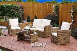 Rattan Wicker Weave Garden Furniture Brown Conservatory Sofa Set FREE COVER