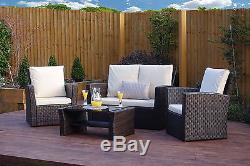 Rattan Wicker Weave Garden Furniture Brown Conservatory Sofa Set FREE COVER