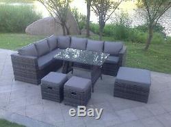 Rattan corner sofa dining set table ottoman footstools outdoor garden furniture