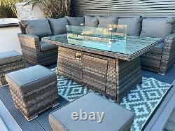 Rattan garden furniture set with fire pit
