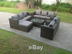 Rattan sofa set oblong coffee table chairs footstools outdoor garden furniture