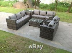 Rattan sofa set with 2 table chairs footstools outdoor garden furniture