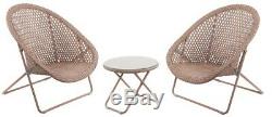 Rattan style foldaway bistro patio garden conservatory table & 2 chairs copper